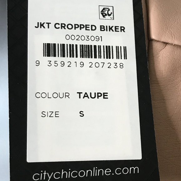 City Chic Faux Leather Crop Biker Jacket Taupe Plus Size - Picture 7 of 13
